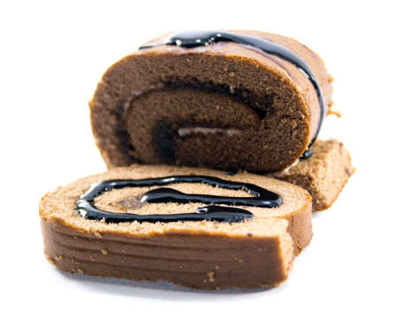 Sweet roll cake isolated on white backgroundの写真素材