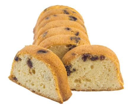 Raisin cake isolated on white background.の写真素材