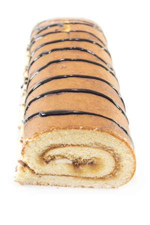 Sweet roll cake isolated on white backgroundの写真素材