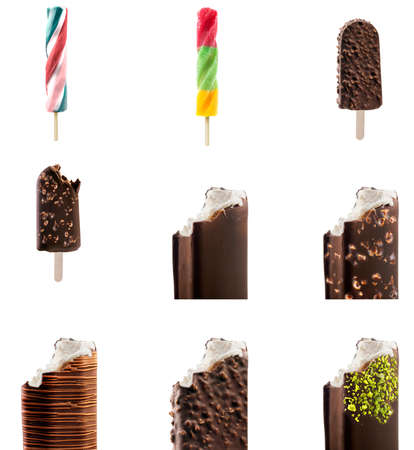 bite ice cream covered with chocolate isolated on white backgroundの写真素材