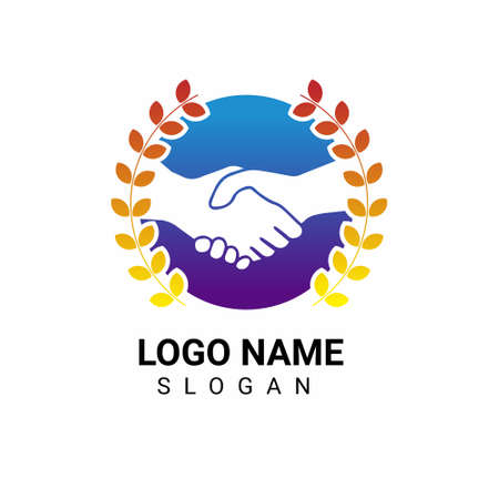 Handshake Logo design surrounded by floral vector linesのイラスト素材