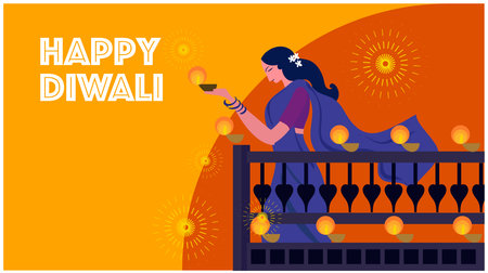 Happy Diwali festival of lights vector illustration. Flat design.のイラスト素材