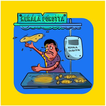 Vector illustration of a man selling porotta in a street food stall.のイラスト素材