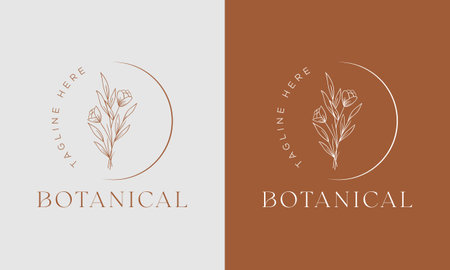 Botanical Floral element Hand Drawn Logo with Wild Flower and Leaves. Logo for spa and beauty salon, boutique, organic shop,floral designer, interior, photography, cosmetic.のイラスト素材