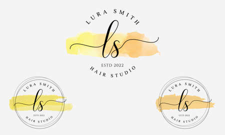 Botanical Floral element Hand Drawn Logo with Wild Flower and Leaves. Logo for spa and beauty salon, boutique, organic shop, wedding, floral designer, interior, photography, cosmetic.のイラスト素材