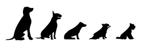 Vector silhouette of people with dog on white background.のイラスト素材