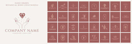 Hand-drawn floral botanical logo illustration collection for beauty, natural, organic Vectorのイラスト素材