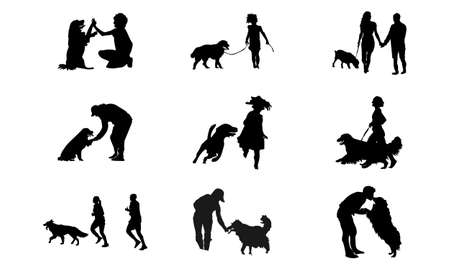 Collection of vector silhouette different breeds of dogs on white background.のイラスト素材