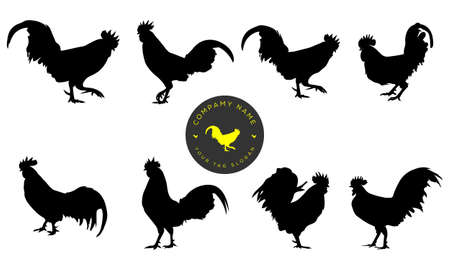 Silhouettes of Rooster chicken. vector Illustrationのイラスト素材