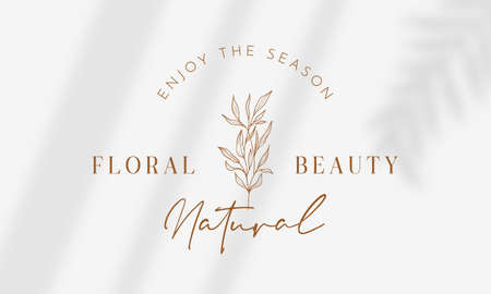 Botanical Floral element Hand Drawn Logo with Wild Flower and Leaves. Logo for spa and beauty salon, boutique, organic shop, wedding, floral designer, interior, photographyのイラスト素材