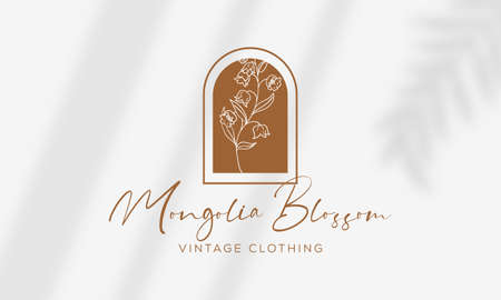 Botanical Floral element Hand Drawn Logo with Wild Flower and Leaves. Logo for spa and beauty salon, boutique, organic shop, wedding, floral designer, interior, photographyのイラスト素材