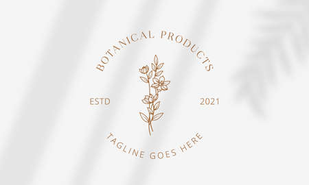 Botanical Floral element Hand Drawn Logo with Wild Flower and Leaves. Logo for spa and beauty salon, boutique, organic shop, wedding, floral designer, interior, photographyのイラスト素材