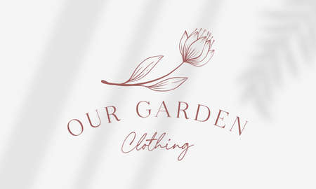 Botanical Floral element Hand Drawn Logo with Wild Flower and Leaves. Logo for spa and beauty salon, boutique, organic shop, wedding, floral designer, interior, photographyのイラスト素材