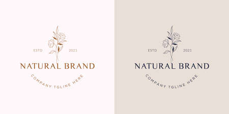 Botanical Floral element Hand Drawn Logo with Wild Flower and Leaves. Logo for spa and beauty salon, boutique, organic shop, wedding, floral designer, interior, photographyのイラスト素材