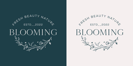 Botanical Floral element Hand Drawn Logo with Wild Flower and Leaves. Logo for spa and beauty salon, boutique, organic shop, wedding, floral designer, interior, photographyのイラスト素材