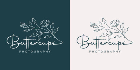 Botanical Floral element Hand Drawn Logo with Wild Flower and Leaves. Logo for spa and beauty salon, boutique, organic shop, wedding, floral designer, interior, photographyのイラスト素材