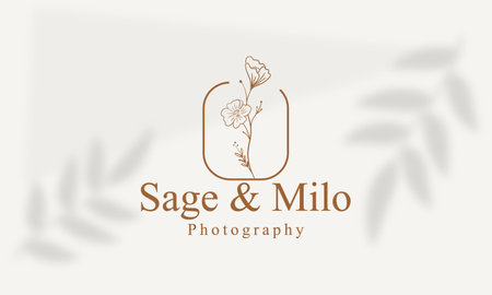 Botanical Floral element Hand Drawn Logo with Wild Flower and Leaves. Logo for spa and beauty salon, boutique, organic shop, wedding, floral designer, interior, photographyのイラスト素材