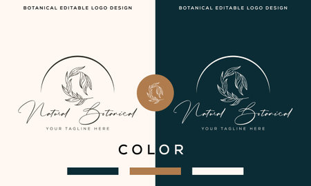 Botanical Floral Logo design element Hand Drawn flower and leaveのイラスト素材
