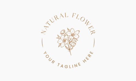 Botanical Floral element Hand Drawn Logo with Wild Flower and Leaves. Logo for spa and beauty salon, boutique, organic shop, weddings, floral design, interior, photography, and cosmeticsï»¿.のイラスト素材