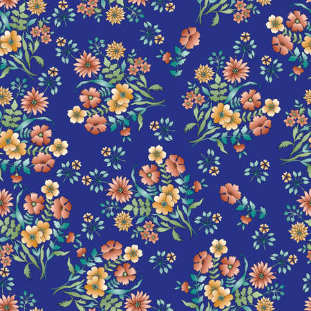 flower pattern navy backgroundのイラスト素材