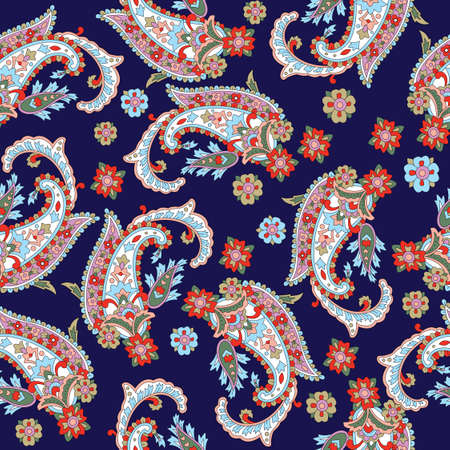 Indian paisley pattern with navy backgroundのイラスト素材