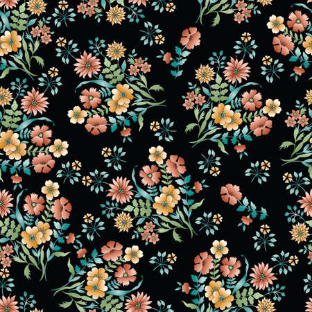 flower pattern black backgroundのイラスト素材
