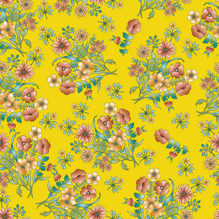 Beautiful floral pattern with yellow backgroundのイラスト素材