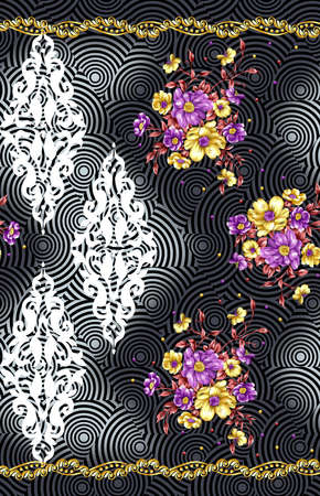 floral  Pattern with black  Geometric backgroundの写真素材