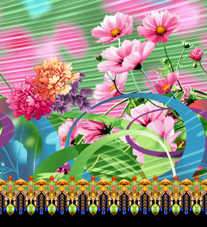 flower horizontal border with backgroundの写真素材