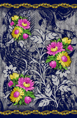 flower horizontal border with navy backgroundの写真素材