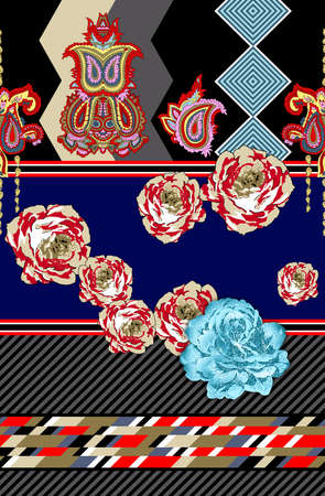 flower with horizontal border paisley pattern backgroundの写真素材