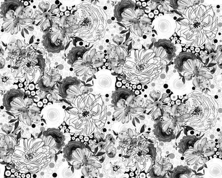 black and white Flower print designの写真素材