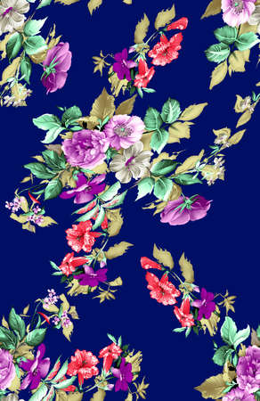 traditional flower pattern on navyの写真素材