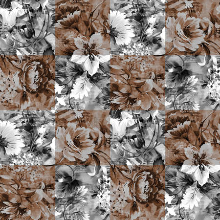 black and white Flower line effect patternの写真素材