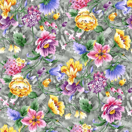 watercolor flower pattern with backgroundの写真素材