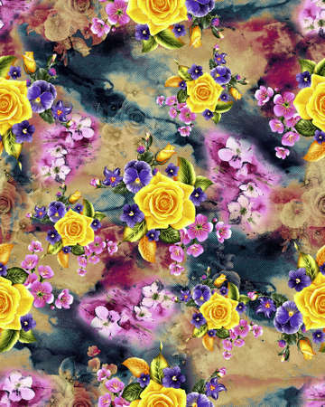 watercolor flower pattern with line effect backgroundの写真素材