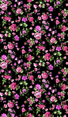 seamless floral pattern Black backgroundの写真素材
