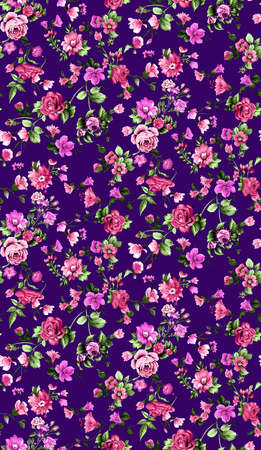 watercolor flower pattern violet backgroundの写真素材