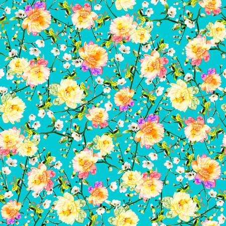 Watercolor Flower pattern with Backgroundの写真素材