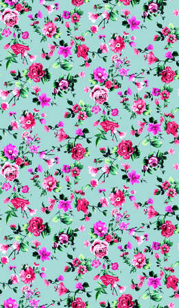 watercolor flower pattern with blue backgroundの写真素材