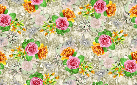 Watercolor rose Flower patternの写真素材