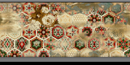 flower with horizontal border Geometric pattern backgroundの写真素材