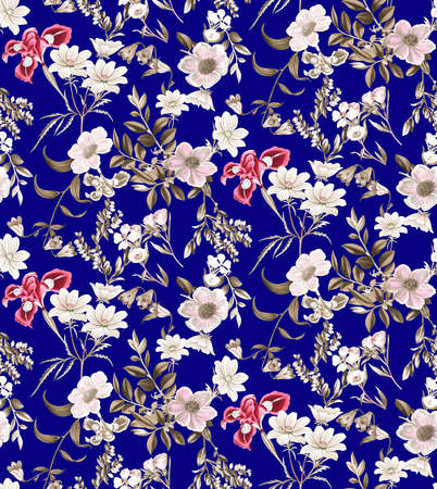 seamless floral pattern on navy backgroundの写真素材