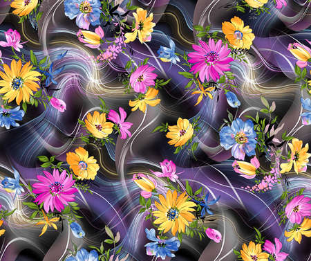 watercolor flowers Abstract seamless pattern Marble colorful art background textureの写真素材