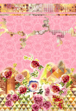 flower horizontal border with Paisley backgroundの写真素材