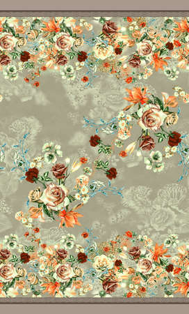 flower with horizontal border pattern backgroundの写真素材