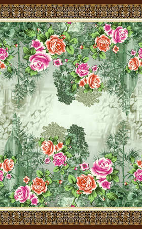 horizontal border with flowerの写真素材