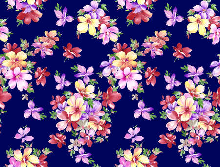 Modern Watercolor Flower Pattern with navy Backgroundの写真素材
