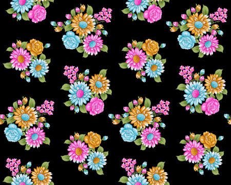 Watercolor Floral Pattern black backgroundの写真素材