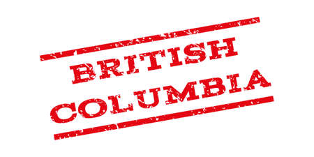 British Columbia watermark stamp. Text caption between parallel lines with grunge design style. Rubber seal stamp with dirty texture. Vector red color ink imprint on a white background.のイラスト素材
